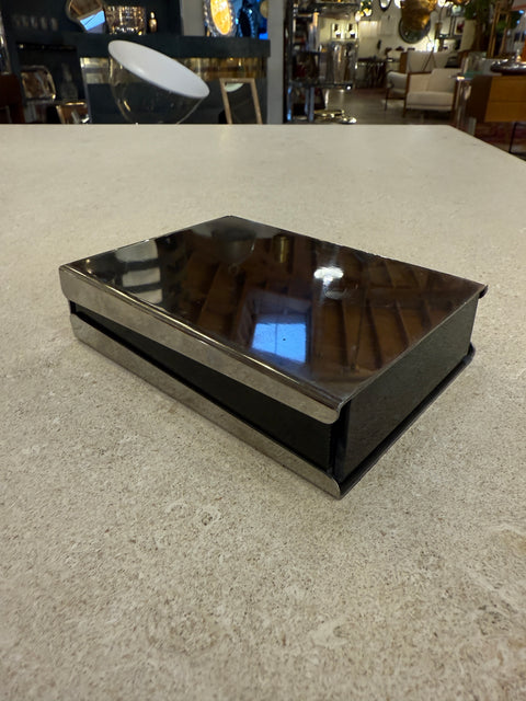 Vintage Italian Black Acrylic Box with Sliding Chrome Lid, 1970s