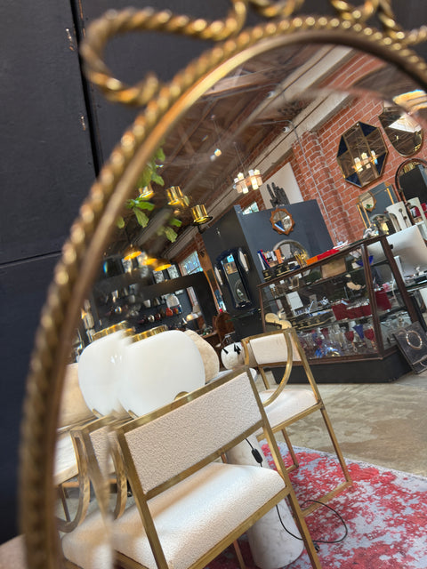 Oval Brass Vanity Mirror with Decorative Frame