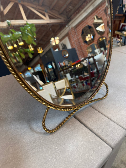 Oval Brass Vanity Mirror with Decorative Frame
