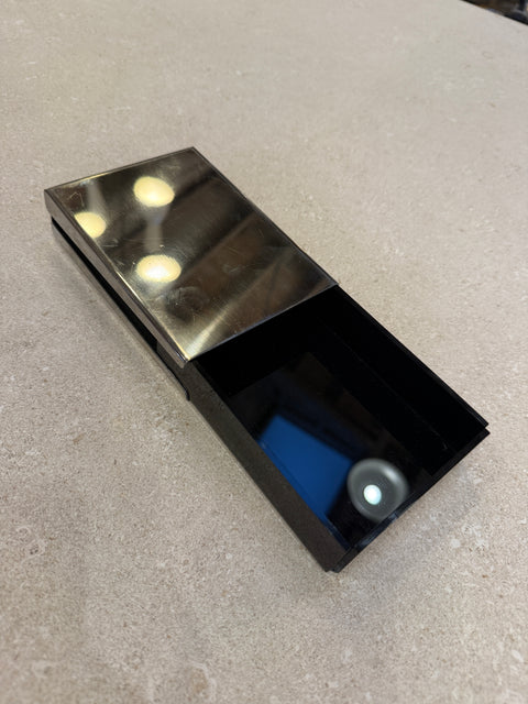 Vintage Italian Black Acrylic Box with Sliding Chrome Lid, 1970s