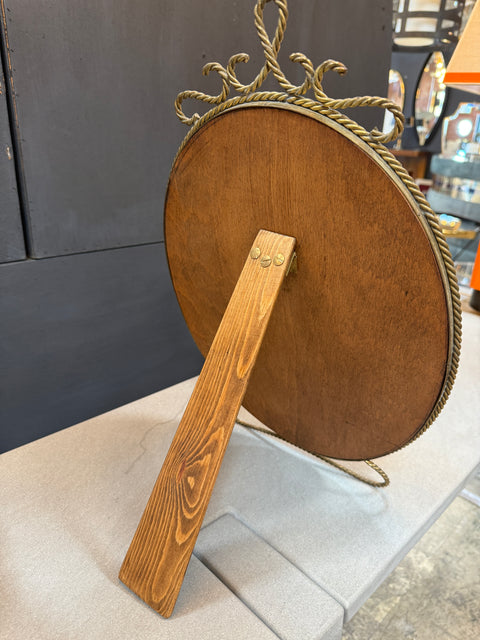 Oval Brass Vanity Mirror with Decorative Frame