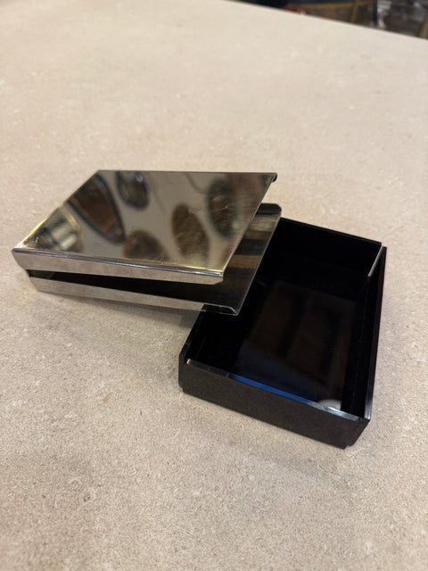 Vintage Italian Black Acrylic Box with Sliding Chrome Lid, 1970s