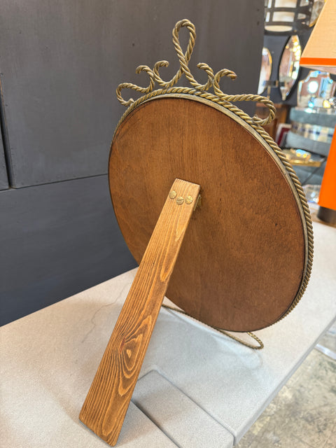 Oval Brass Vanity Mirror with Decorative Frame