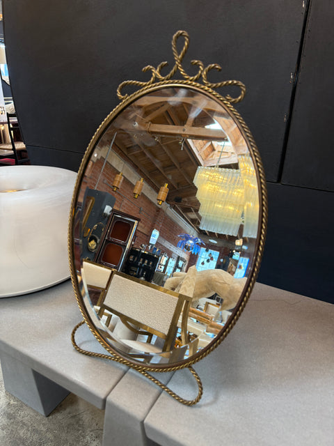 Oval Brass Vanity Mirror with Decorative Frame