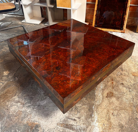 Mid-Century Italian Wood  Square Coffee Table, 1970s