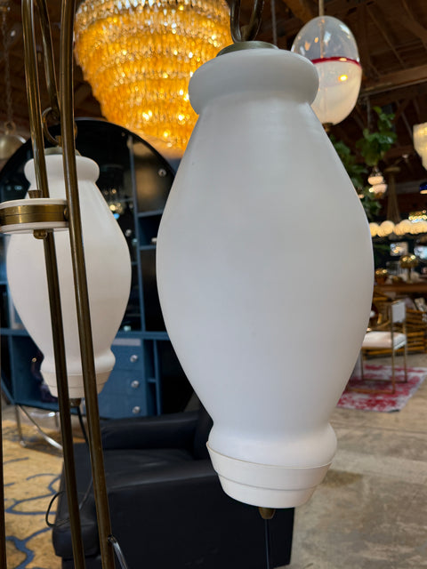 Floor Lamp with Tripod Arms and Opaline Glass Shades, 1950s