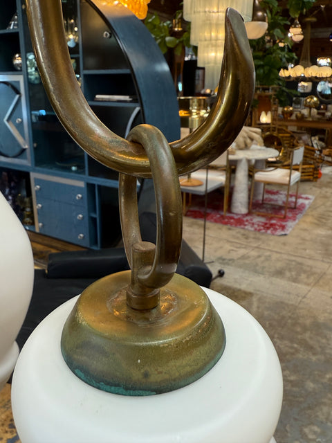 Floor Lamp with Tripod Arms and Opaline Glass Shades, 1950s