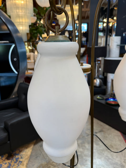 Floor Lamp with Tripod Arms and Opaline Glass Shades, 1950s