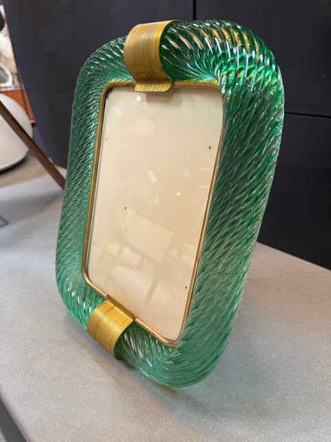 Green Murano Glass and Brass Picture Frame