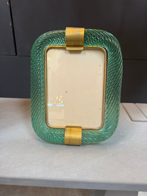 Green Murano Glass and Brass Picture Frame