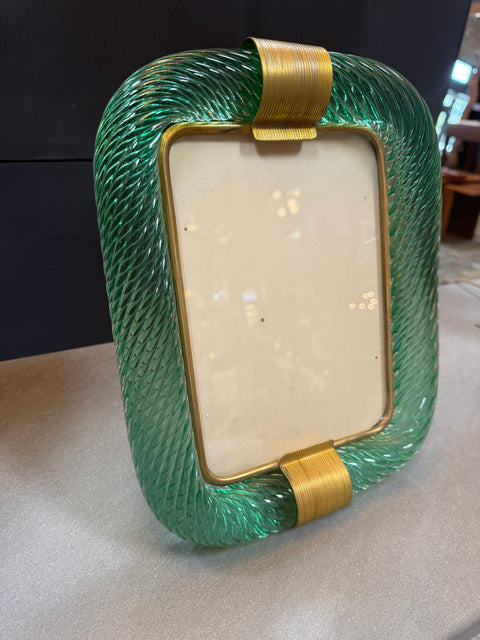 Green Murano Glass and Brass Picture Frame