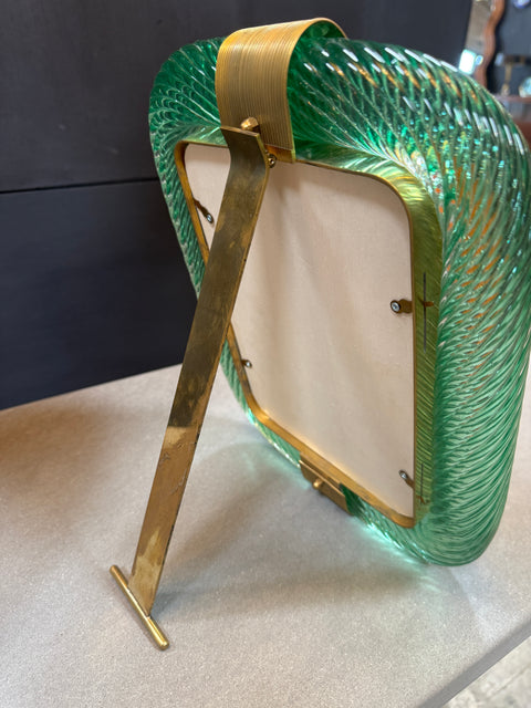 Green Murano Glass and Brass Picture Frame