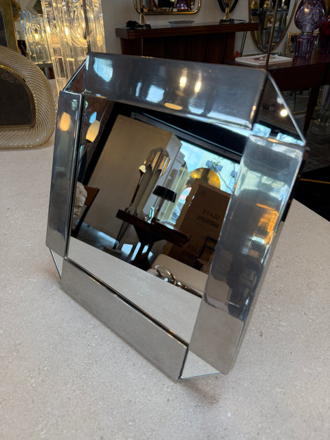 1970s Faceted Chrome Table Mirror, Italy
