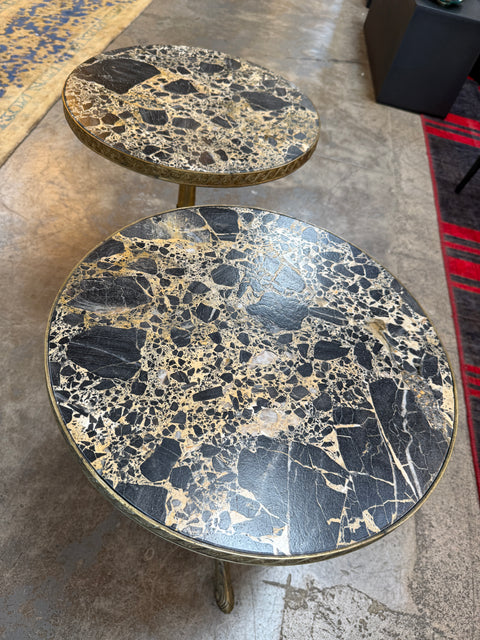 Pair of Italian Brass Pedestal Side Tables with Marble Tops, 1970s