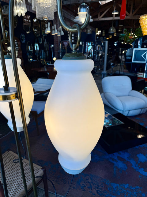 Floor Lamp with Tripod Arms and Opaline Glass Shades, 1950s