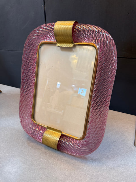Pink Murano Glass and Brass Picture Frame