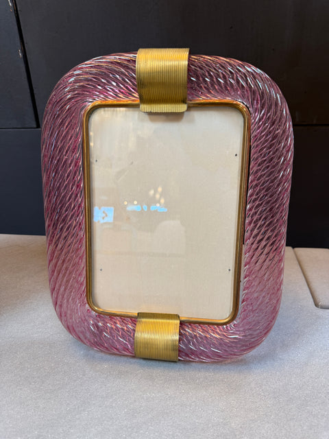 Pink Murano Glass and Brass Picture Frame