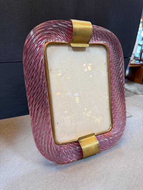Pink Murano Glass and Brass Picture Frame