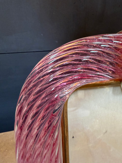 Pink Murano Glass and Brass Picture Frame