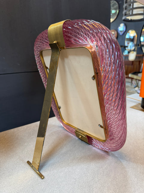 Pink Murano Glass and Brass Picture Frame