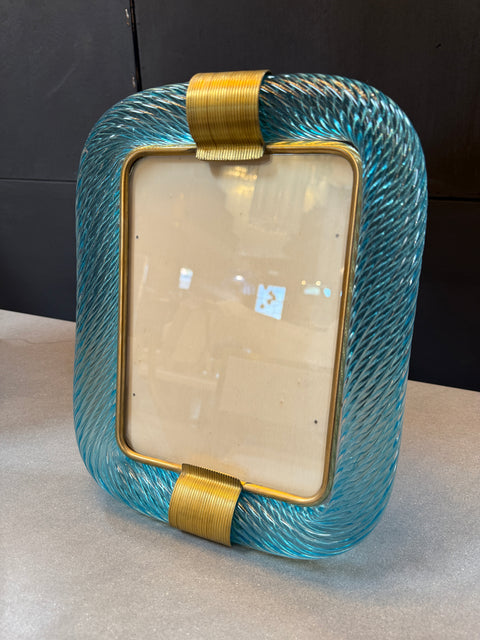 Turquoise Murano Glass and Brass Picture Frame