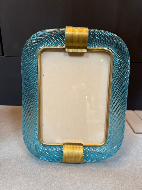 Turquoise Murano Glass and Brass Picture Frame