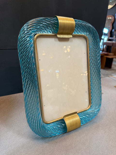 Turquoise Murano Glass and Brass Picture Frame