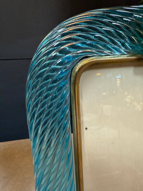 Turquoise Murano Glass and Brass Picture Frame