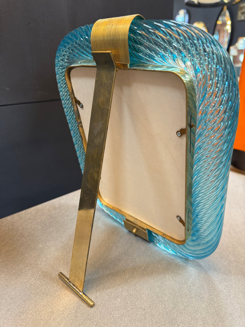 Turquoise Murano Glass and Brass Picture Frame