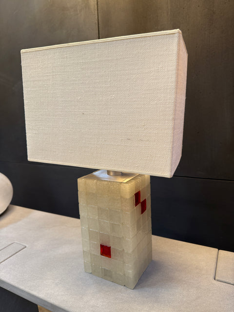 Italian Glass Block Table Lamp with Red Accents, 1970s
