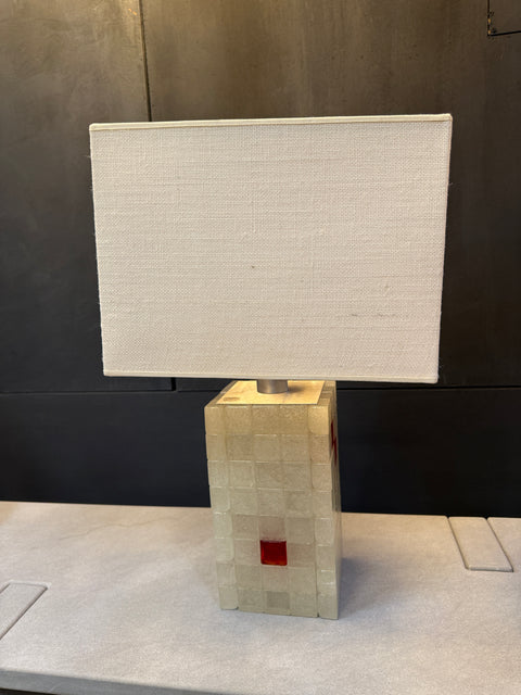 Italian Glass Block Table Lamp with Red Accents, 1970s