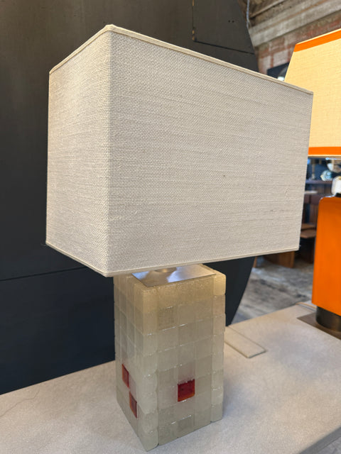 Italian Glass Block Table Lamp with Red Accents, 1970s