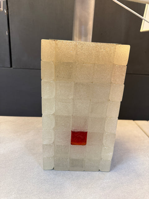 Italian Glass Block Table Lamp with Red Accents, 1970s