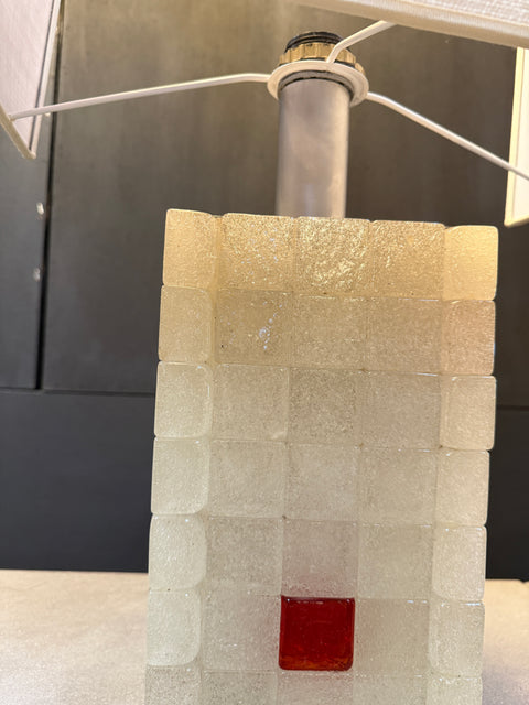 Italian Glass Block Table Lamp with Red Accents, 1970s