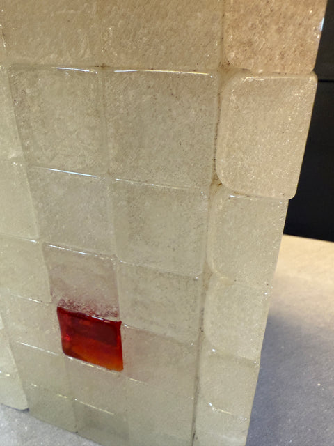 Italian Glass Block Table Lamp with Red Accents, 1970s