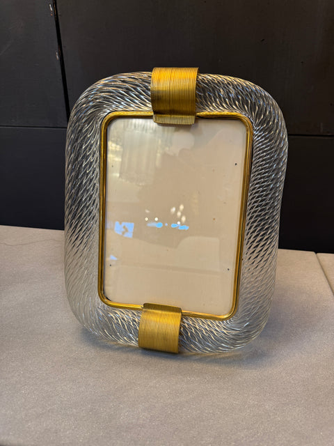 Clear Murano Glass and Brass Picture Frame