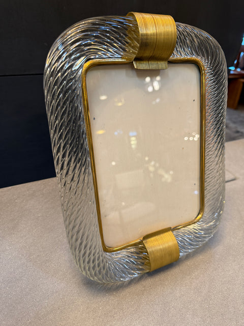 Clear Murano Glass and Brass Picture Frame