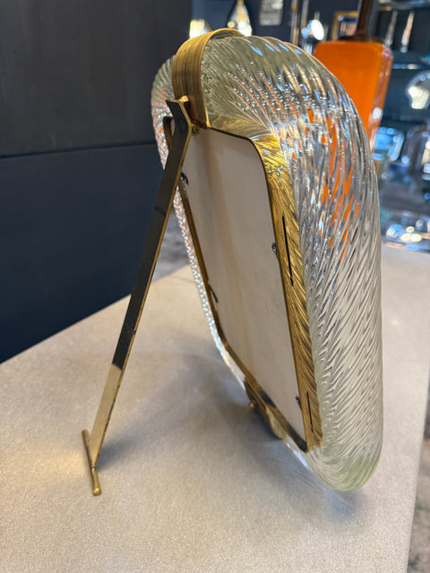 Clear Murano Glass and Brass Picture Frame