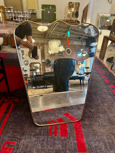 Italian Curvilinear Brass-Framed Wall Mirror, 1950s