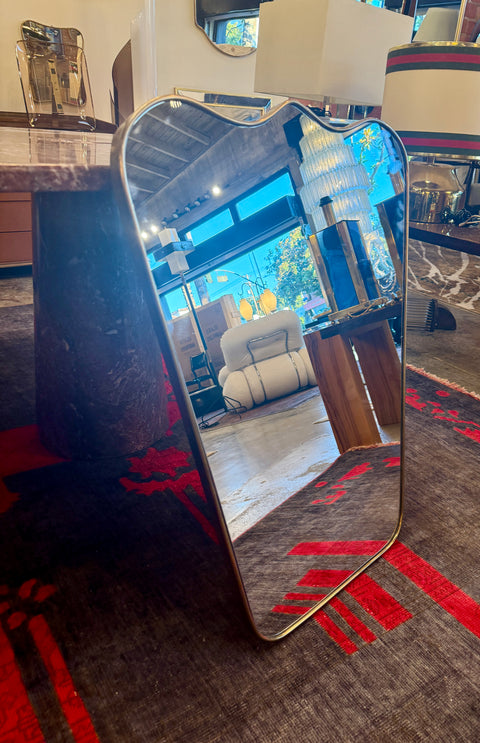 Italian Curvilinear Brass-Framed Wall Mirror, 1950s