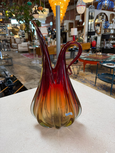 Murano Sommerso Glass Ewer Vase in Amber and Ruby, Italy, 1960s