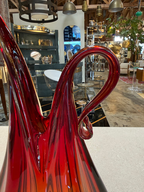 Murano Sommerso Glass Ewer Vase in Amber and Ruby, Italy, 1960s