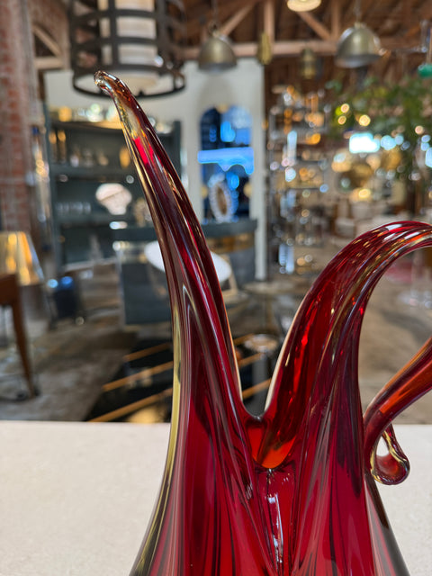 Murano Sommerso Glass Ewer Vase in Amber and Ruby, Italy, 1960s