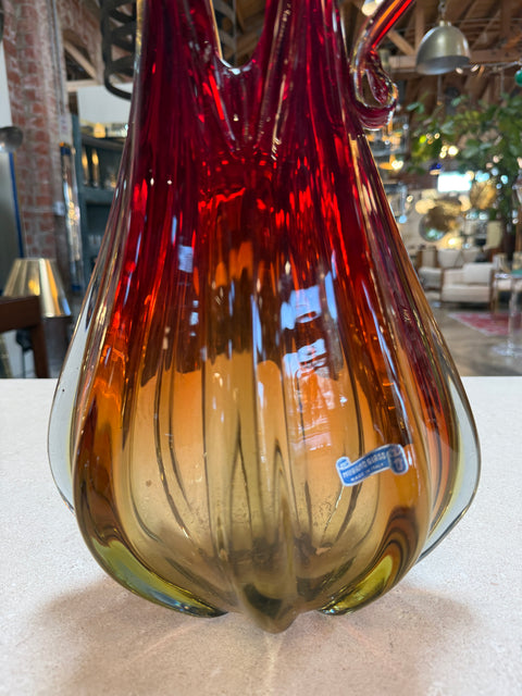 Murano Sommerso Glass Ewer Vase in Amber and Ruby, Italy, 1960s