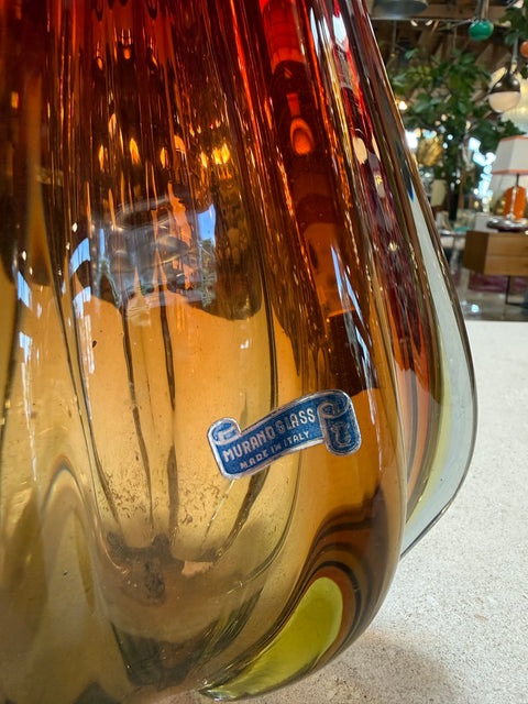 Murano Sommerso Glass Ewer Vase in Amber and Ruby, Italy, 1960s