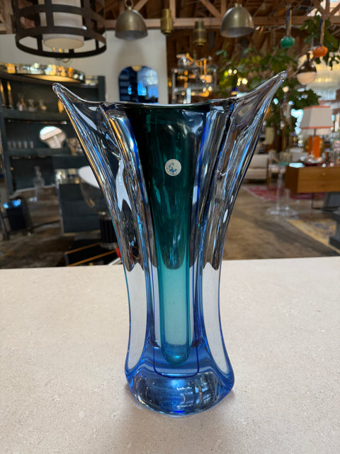 Murano Sommerso Blue and Teal Art Glass Vase, Italy, Mid-Century