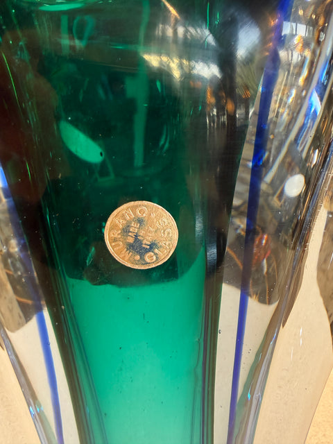 Murano Sommerso Blue and Teal Art Glass Vase, Italy, Mid-Century