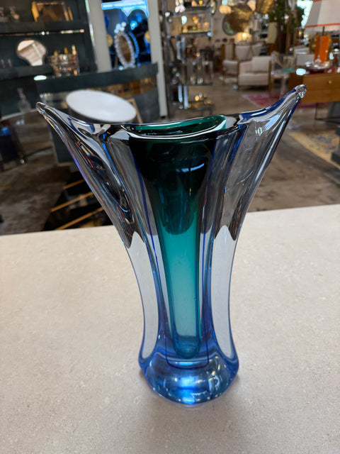 Murano Sommerso Blue and Teal Art Glass Vase, Italy, Mid-Century