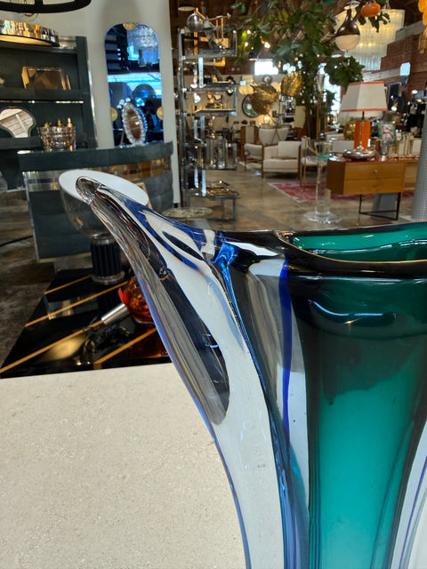 Murano Sommerso Blue and Teal Art Glass Vase, Italy, Mid-Century
