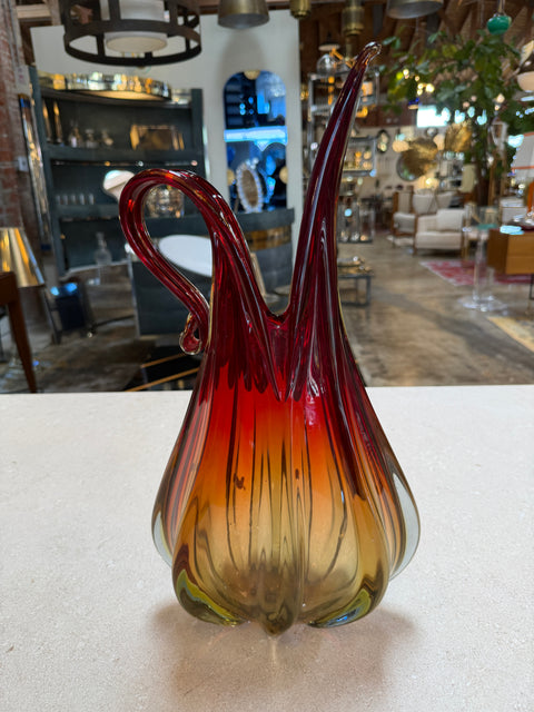 Murano Sommerso Glass Ewer Vase in Amber and Ruby, Italy, 1960s
